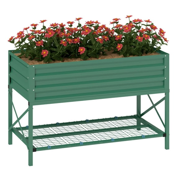 COCOKUN Metal Raised Garden Bed 40x20x10 Inch, Elevated Flower Planter with Legs, 37 Gallon Green Planter Box for Outdoor Vegetable Gardening on Patio Balcony