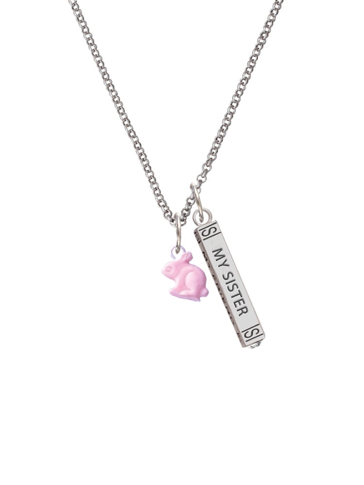 Delight Jewelry Mini Pink Bunny Silvertone Always My Sister Bar Charm Necklace, 23"