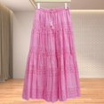 thumbnail image 2 of Women's Lace Style Elastic Waistband Skirt, Lace Embroidery And Eye Hole Design, Adjustable Drawstring, Flowing Layered A-line Skirt, 2 of 3