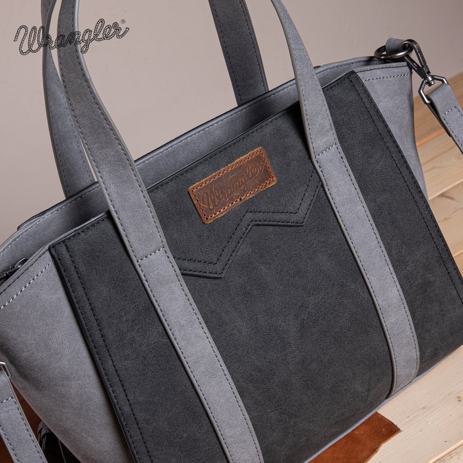 Wrangler Color Block Tote Bag for Women - Stylish Large Shoulder Purse and Handbag, Black