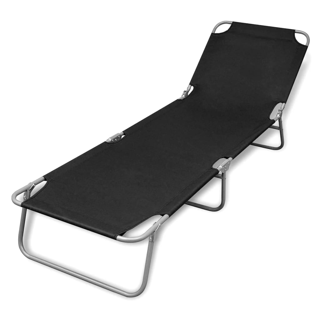 Folding Sun Lounger Powdercoated Steel Black Sun Loungers
