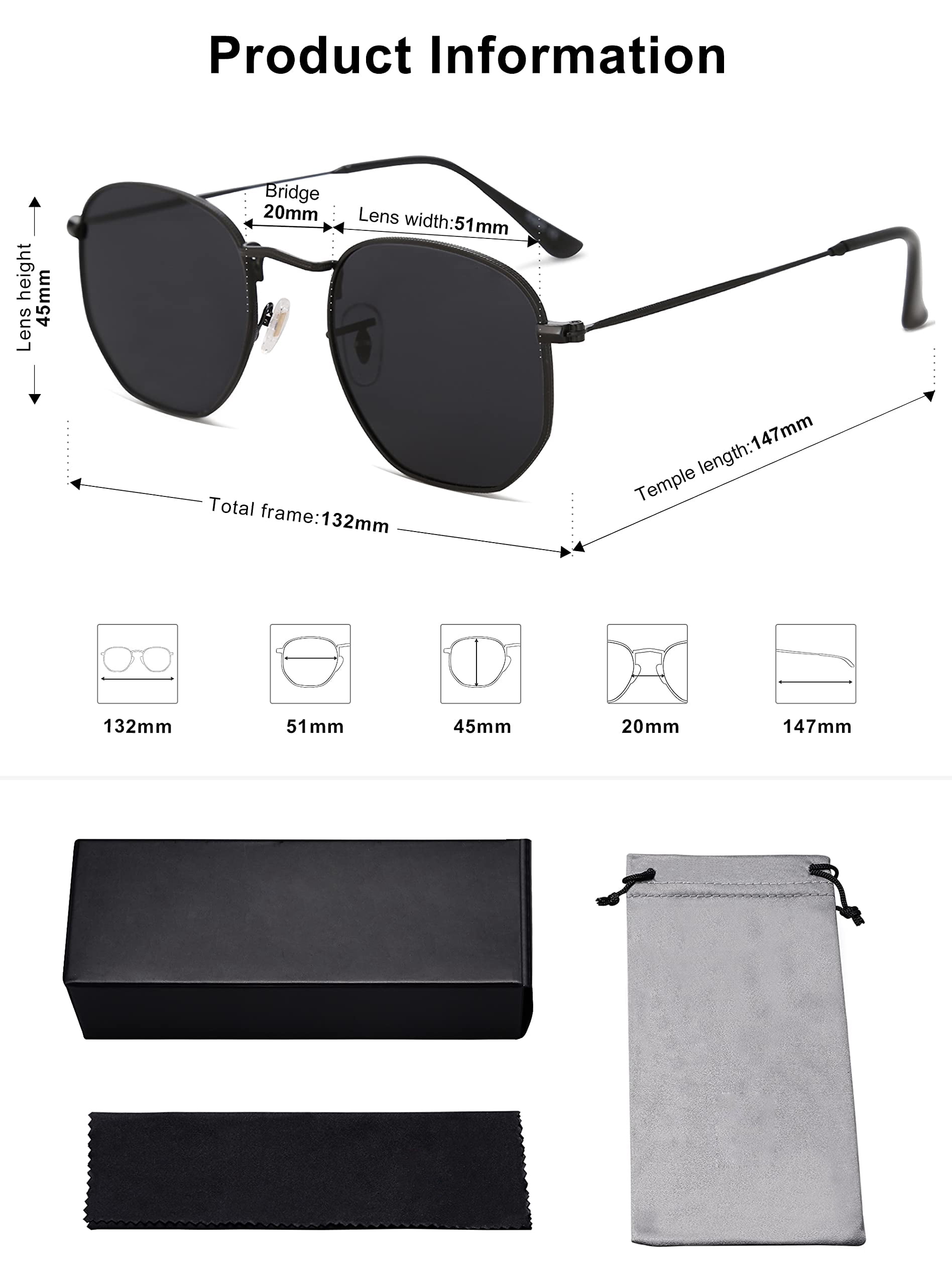 KWATE Square Polarized Sunglasses for Women Men Small 