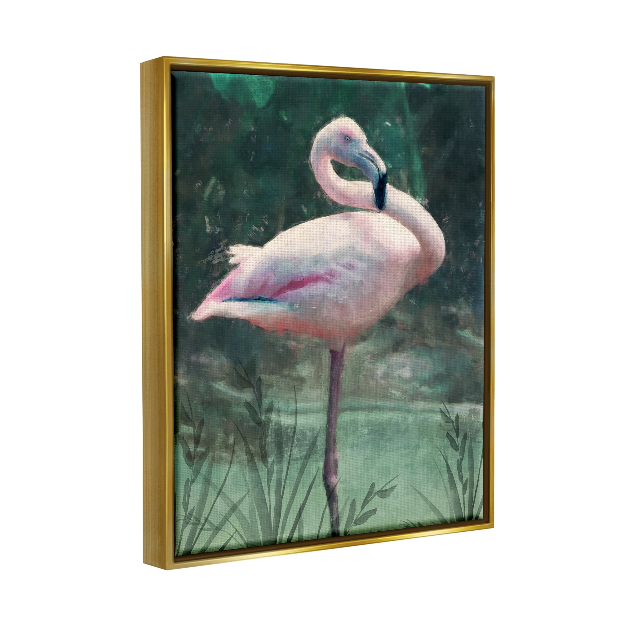 Stupell Industries Flamingo Tropical Jungle Pond Animals & Insects Painting Gold Floater Framed Art Print Wall Art