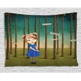 thumbnail image 1 of Mural Tapestry, A Blond Girl Got Lost in the Forest Following the Wooden Direction Signs on Trees, Wall Hanging for Bedroom Living Room Dorm Decor, 80W X 60L Inches, Multicolor, by Ambesonne, 1 of 2