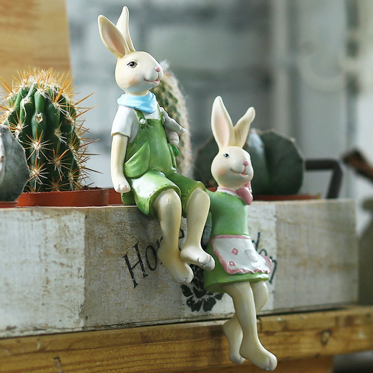 Rabbit Flower Pot Hugger House Decoration Miniature Figurine Ornaments  Courtyard Creative Couple Garden Rabbits Statues 