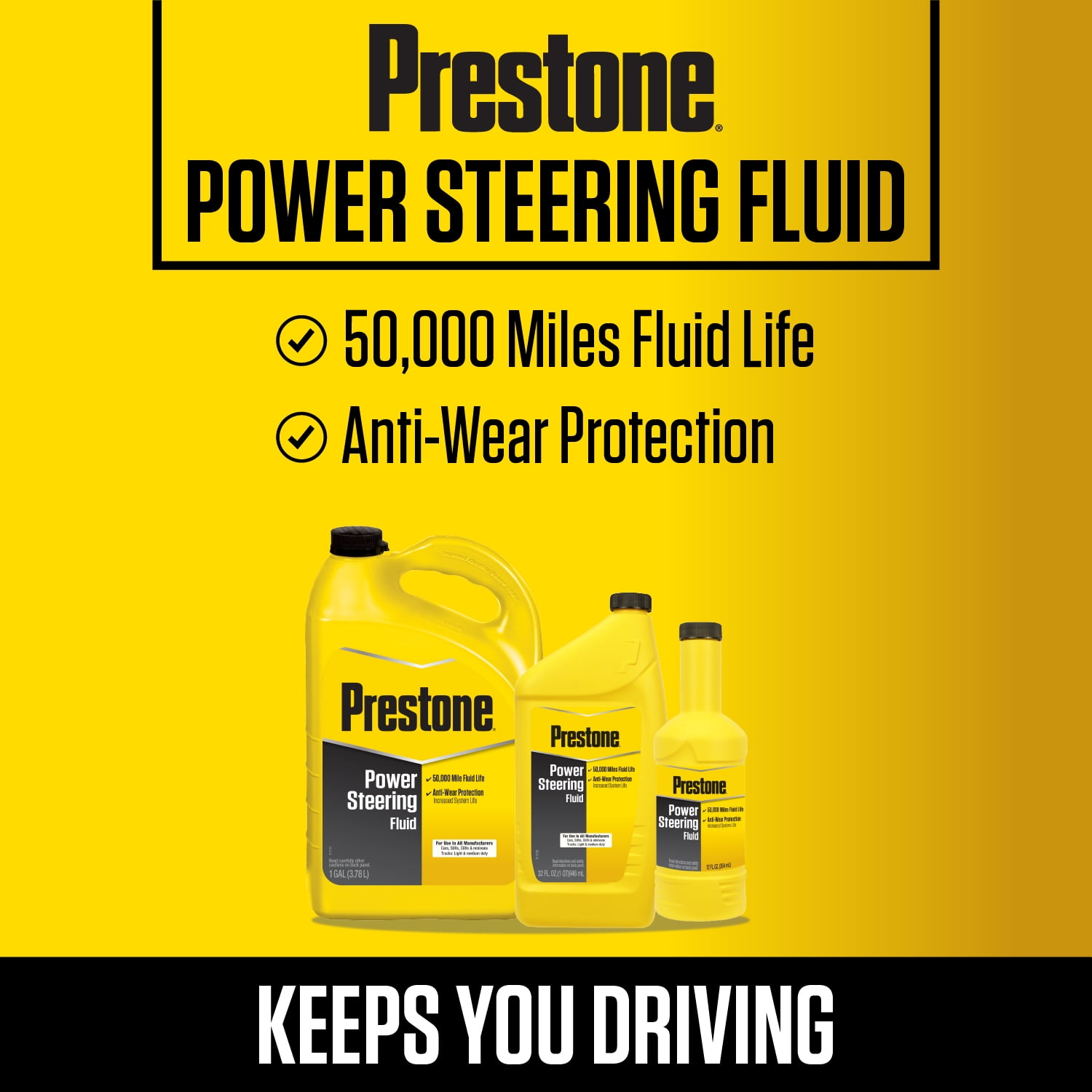 Prestone Power Universal Steering Fluid for Cars and Trucks - 32 fl oz - Anti-wear, 50,000 mile