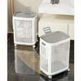thumbnail image 7 of Perforated Plastic Rolling Laundry Hamper with Lid - 70L Large Capacity Mobile Storage Basket, White Portable Laundry Basket with Handle for Home Use, 7 of 7