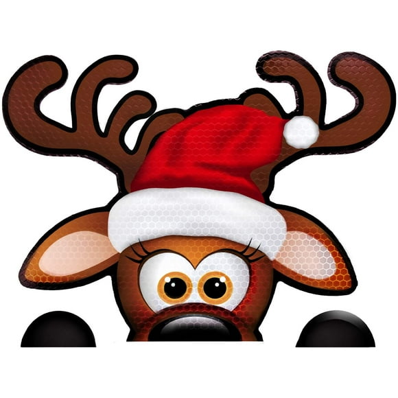 Bigtime Signs Fun Jumbo Reflective Magnetic Peek-A-Boo Reindeer Christmas Car Decorations Kit - Funny Santa's Helper Face + 2 Hooves - Holiday Automotive Magnet
