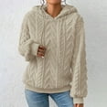 thumbnail image 7 of Women's Textured Knit Sweater Hooded Long Sleeve Pullover Warm Comfortable Winter Top Beige L, 7 of 7