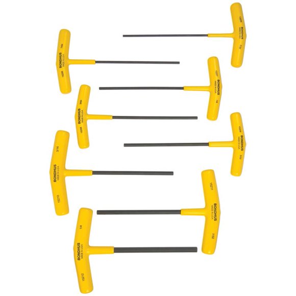 JUEGO DE 8 LLAVES HEXAGONALES FRACCIONALES EN "T" RECTA LARGO DE 6". 3/32" A 1/4". BONDHUS 15232 BONDHUS 15232