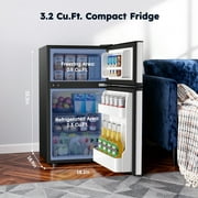 Simzlife 3.2 Cu ft Mini Refrigerator with Freezer, Two Door Compact Small Fridge Adjustable Removable Shelves, Sliver