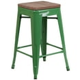 thumbnail image 2 of Merrick Lane 24" High Backless Green Metal Counter Height Dining Stool with Wooden Seat for Indoor Use, 2 of 12