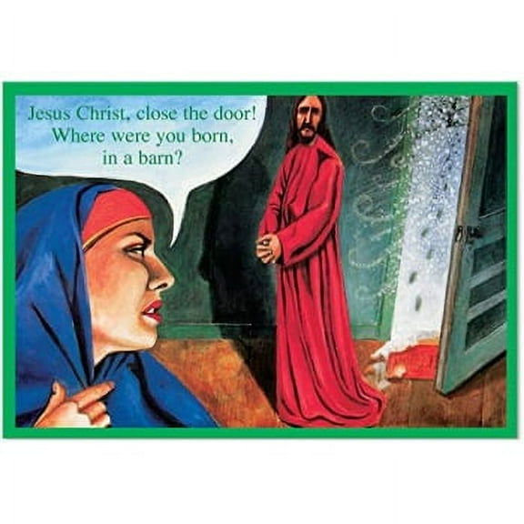 1382 'born in a barn' - funny merry christmas greeting card with 5" x 7" envelope by nobleworks