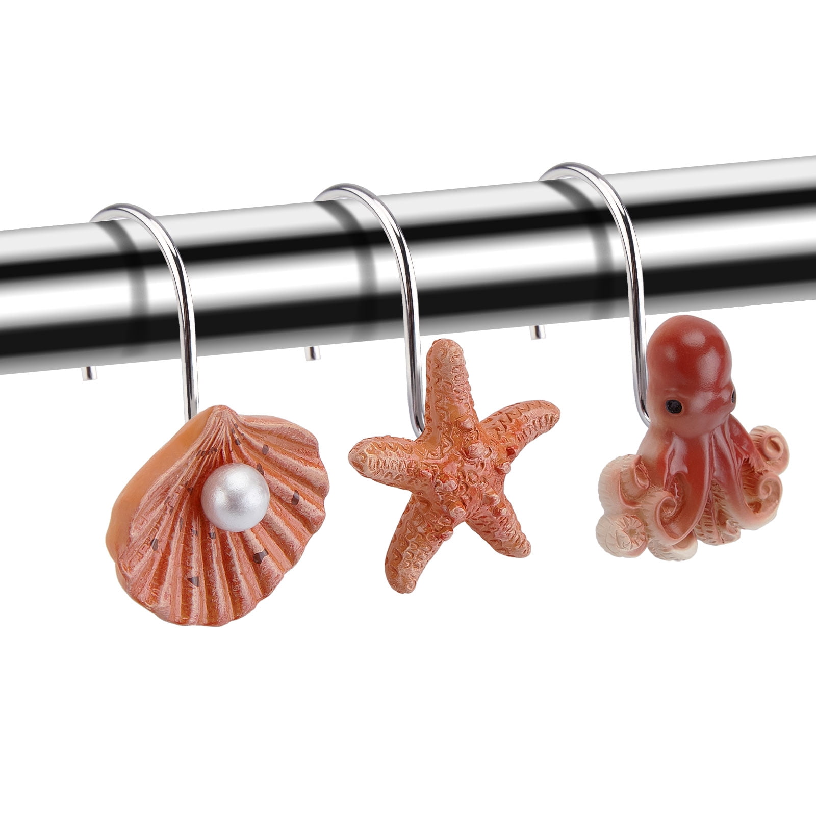 FITNATE 12PCS Beach Shower Curtain Hooks Rings Resin for Bathroom