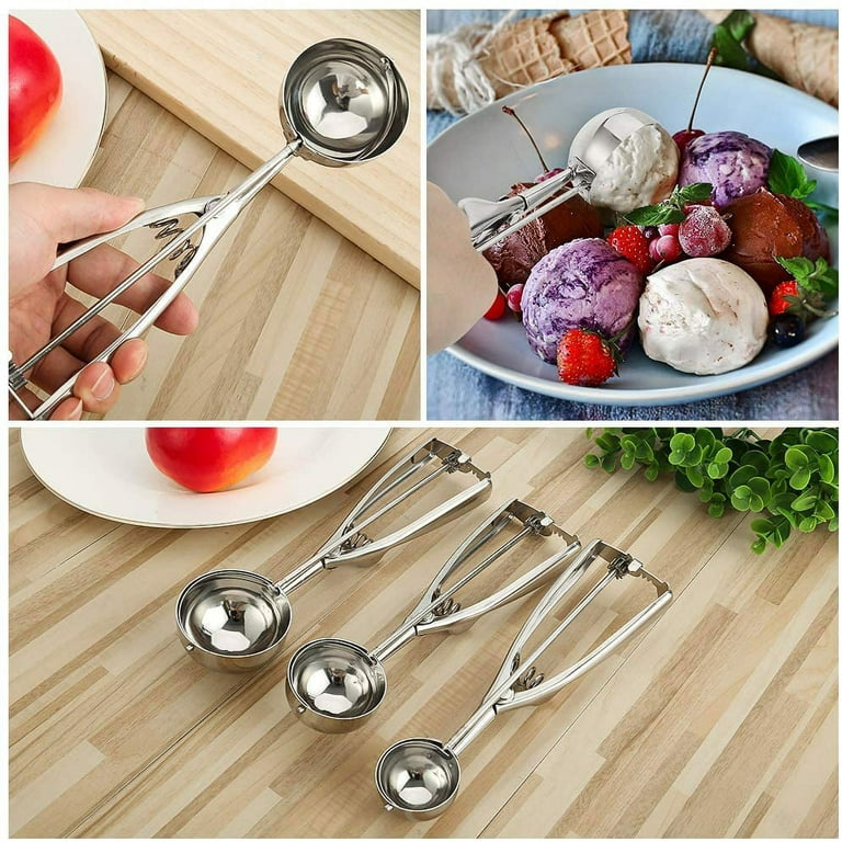 Set of 3 Ice Cream Scoop Stainless Cookie Scooper for Ice Cream Mash Food  Spoon Kitchen Ball (3 Sizes) 