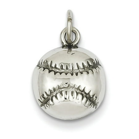 14K White Gold Polished Baseball Charm Pendant - 20mm