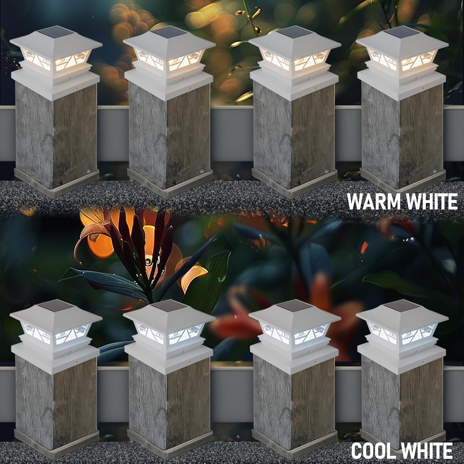 Dazzle Bright 8 Pack Solar Outdoor Fence Post Lights, 2 Modes Post Cap Lights Waterproof Color Changing Warm White/Cool White for Yard, Garden, Porch, Patio Decor, for 4x4 5x5 6x6 Wood Posts