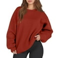 thumbnail image 2 of Lumtrix Womens Oversized Sweatshirts Crewneck Fleece Pullover Hoodies Trendy Cute Long Sleeve Drop Shoulder Sweater Tops Wine 2XL, 2 of 5