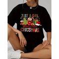 thumbnail image 2 of Just A Girl Who Loves Christmas Graphic Tee, Holiday Xmas Tree Hot Cocoa Casual Women's Short‑Sleeve Crew‑Neck Top, 2 of 9
