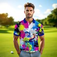 thumbnail image 4 of HOMYGIFTS Men’s Pop Art Neon Grunge Golf Polo – Graffiti Spray & Metallic Sunburst, 4 of 9