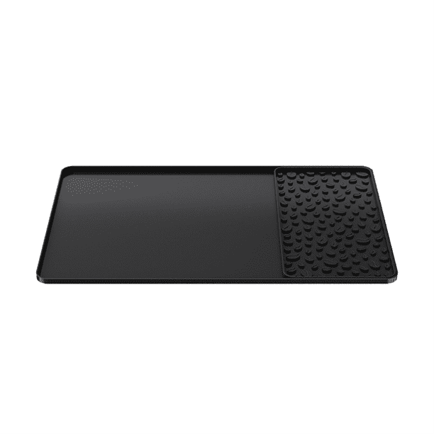 Alfombrilla de Silicona para Café de 15,75 X 23,6 Pulgadas con Tapete para Secar Platos Desmontable y Bordes Elevados A Prueba de Derrames, Color Negro