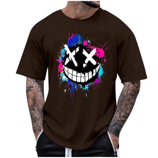 Camisetas de Cuello de la Tripulación de los Hombres de la Moda de Verano Casual Cuello Redondo Impreso Superior, Secado Rápido Camisa Transpirable para Deportes