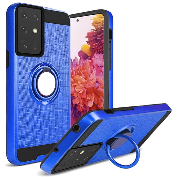 GSA Brushed Case w/Magnetic Ring Stand for Samsung Galaxy S21 Plus -Blue