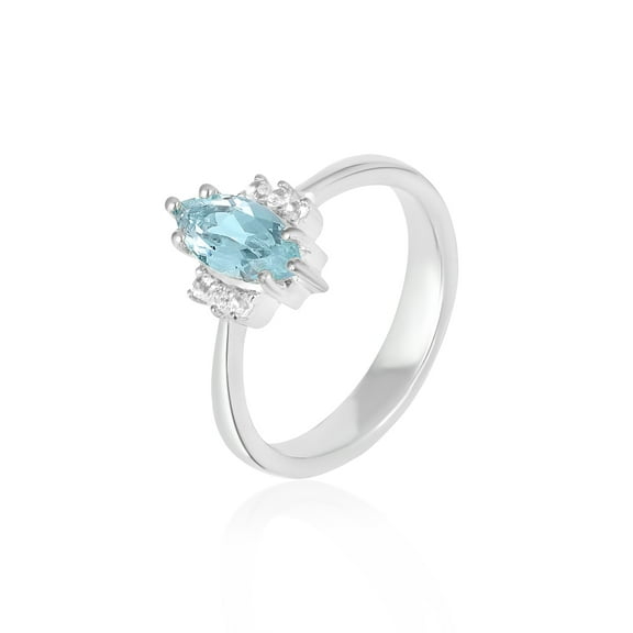Gemshiner Sky Blue Topaz & White Topaz Solitaire Ring in 925 Sterling Silver with White Rhodium Plating – Marquise Cut (7)
