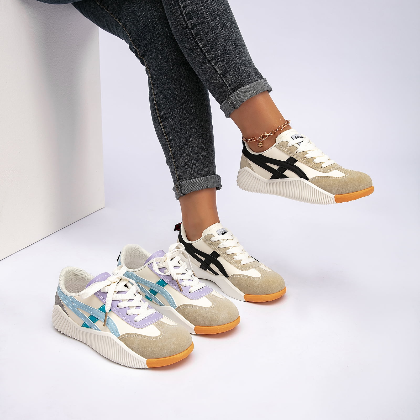 Women's Tennis Sneakers Walking Flat Low-Top Casual Lace-Up Orthopedic Sneakers For Women Comfort Vintage Sneakers with Walking Sports Work Traval
