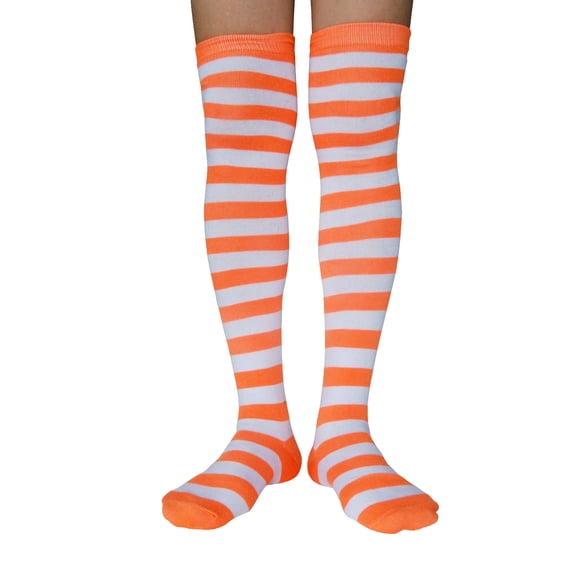 Women Striped Socks Over the Knee Cotton Long Tube Stockings Thigh High for Halloween Cosplay Costume Party Accessory