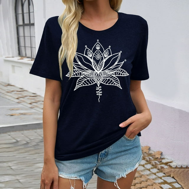 T-Shirts Tendance pour Femmes Manches Courtes Décontractées T-Shirts Graphiques Confortables Hauts Quotidiens Imprimé Floral Styles à la Mode