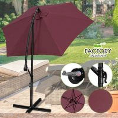 Geniqua 10FT Outdoor Umbrella Patio Offset Market Terrace Cantilever Cranking Burgundy