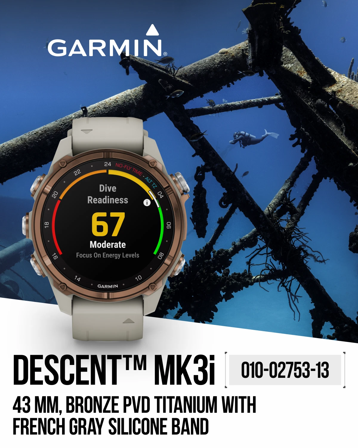 Garmin Descent Mk3i 43 mm w/T2 Transceiver: Titanium Dive Computer +Extra-Long Strap, AMOLED Display, GPS Smartwatch & Wearable4U Gift Bundle (010-02753-13)