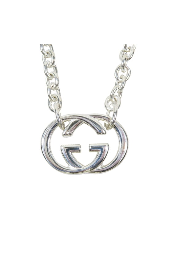 Pre-Owned GUCCI Interlocking G Logo Chain Necklace with GG Pendant, AG925 Silver, for Men and...