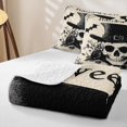 thumbnail image 4 of Erosebridal Halloween Skull Quilt King, Spooky Bat King Coverlet Set for Boys Girls, Beige Black, 3-Piece 1 Bedspread and 2 Pillowcases, 4 of 7