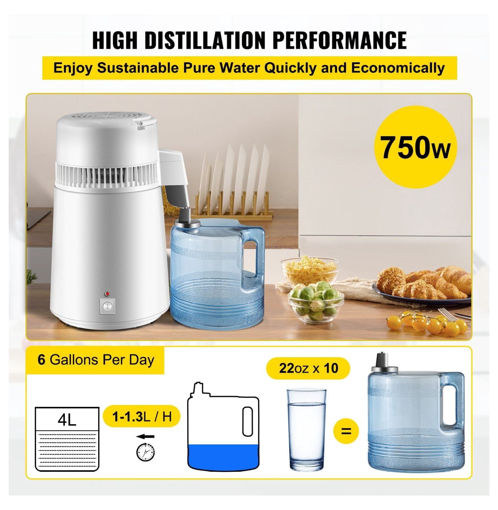 4L Stainless Steel Water Distiller - Pure Water Machine for Home & Medical Use