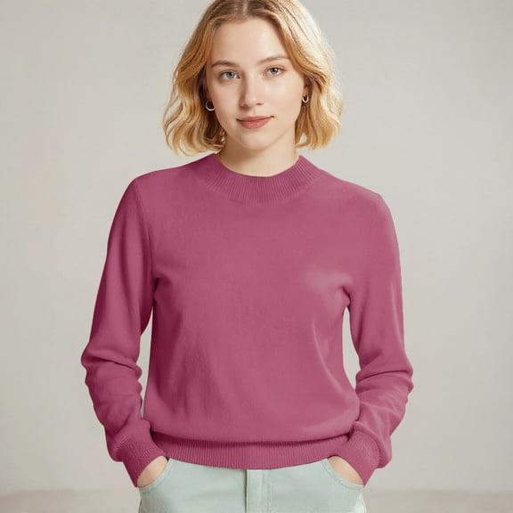 Sweaters for Women Long Sleeve Lightweight Crewneck Soft Basic Knit Loose Fit Pullover Top 2025 Fall Trendy OutfitsHot Pink S