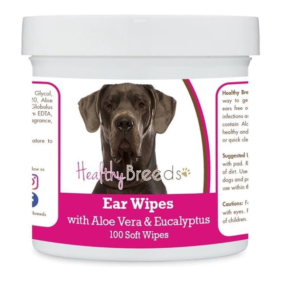 Healthy Breeds 192959823561 Great Dane Ear Cleaning Wipes with Aloe & Eucalyptus for Dogs - 100 Count