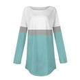 thumbnail image 5 of Jewelreauty Women Long Sleeve Patchwork Shirts Curved Hem Pullover Crewneck Tops Plus Size Loose Casual Blouses (XL, Light Blue), 5 of 5