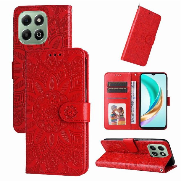 Funda tipo cartera GANGXUN para Honor X6C 4G , diseño girasol, cuero PU, soporte, cierre magnético, tarjetero