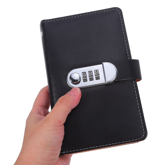 OULII Lockable Password Keeper Book Black PU for Office Use with Combination Lock and Compact Design