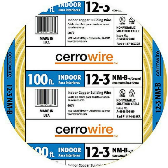 CERRO 147-1603C 100' 12/3-Gauge 3-Conductor NMB Wire