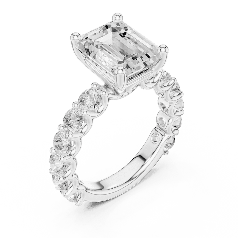 Zuwelria 3.00 Carat Beautiful Emerald Shape Moissanite Diamond Engagement Ring - Bridal Ring - Promise Ring | 18K White Gold Over Sterling Silver | D/VVS1 Size 5