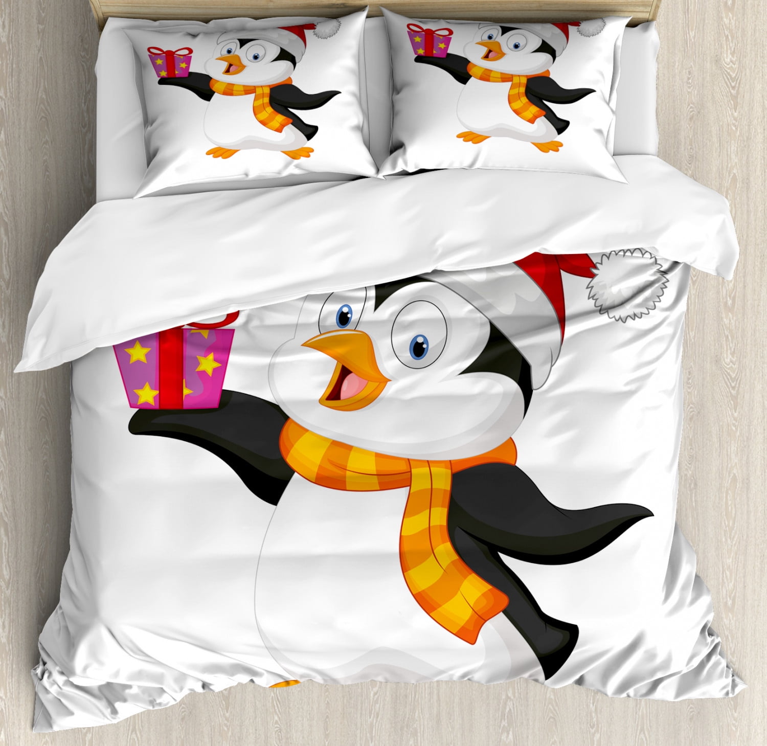 Baby Duvet Cover Set, Friendly Penguin Character with Christmas Attire