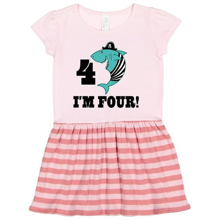 

Inktastic 4th Birthday Shark Party 4 Year Old Pirate Gift Toddler Girl Dress