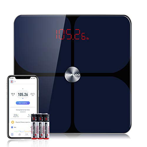 YOUNGDO Bluetooth Body Fat Scale,USB Charging Digital Body Weight Bathroom Scales Weighing Scale with Smart BMI Scale,23 Body Composition Measuring Functions with Smartphone APP 
