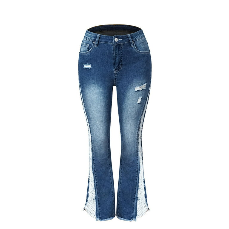 pbnbp Fashion Womens Y2k Jeans Casual Bell Bottom Mid Rise Frayed