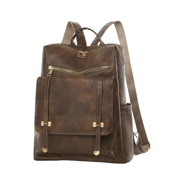 Qarigey Viaje en mochilas para mujer impermeables y resistentes de cuero suave casual de la PU del estilo Mochilas café