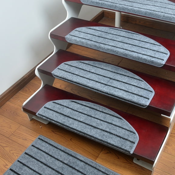 Bullnose Stair Treads Non-Slip for Wooden Steps,13 PCS/9.4 * 26 Inch Indoor Stair Carpet Runner,Cover,Mat for Dogs Baby Pets,Comfort Semi Circular(Gray)