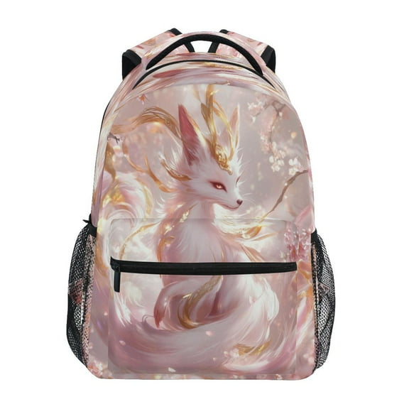 DIXRUYEE Backpack Schoolbag Pink Flower-adorned Fox Pattern 15L/18L 2-SIZE